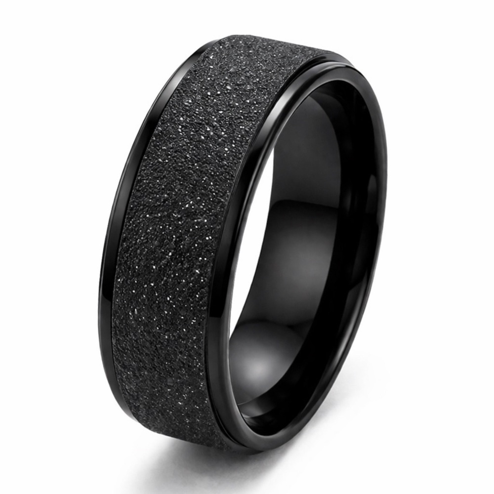 Black Spinner Ring Textured Band Stainless Steel Fidget Anxiety Ring